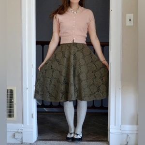 Rock Steady olive lace skull skirt • midi full skirt